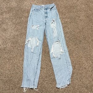 PacSun Light Blue Distressed Straight Leg Jeans